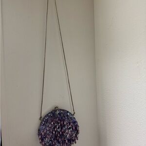 Iridescent Purple Sequin Teardrop Evening Clutch with Chain Strap